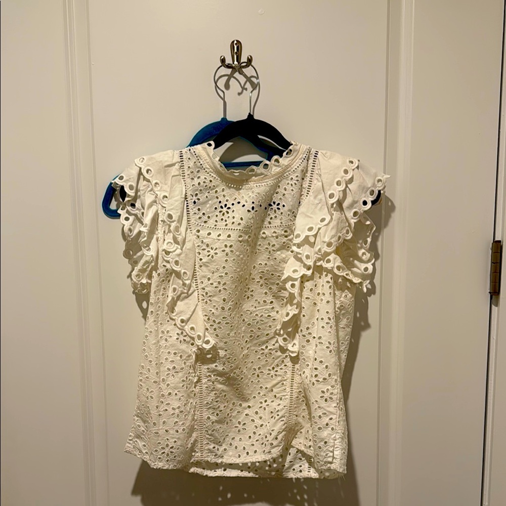 Veronica Beard White Eyelet Blouse